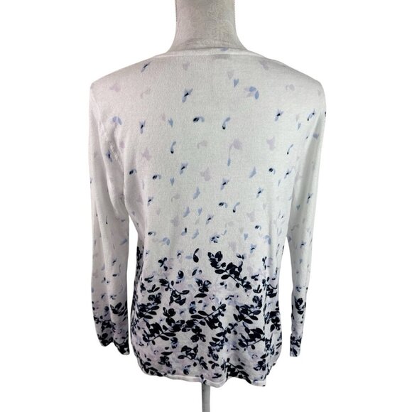 J. Jill Women's M Linen blend Pullover Sweater LS White Navy Multi - Picture 2 of 10